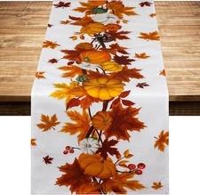 Thanksgiving Table Runner 73 X 12 Inches Fall Maple Leaves Pumpkin Table Cloth R