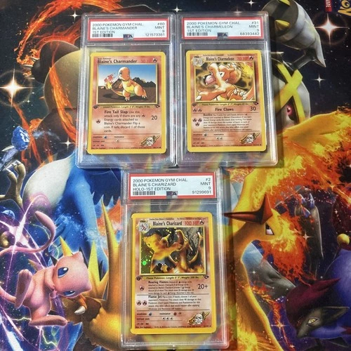 2000 Gym Challenge 1st Edition Blaine’s Charizard/Charmeleon/Charmander PSA 9