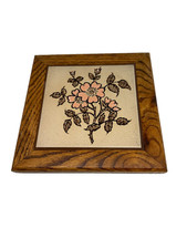 Weyerhaeuser Vintage Wood Tile Trivet Wall Hanging Flowers 8.5" Square