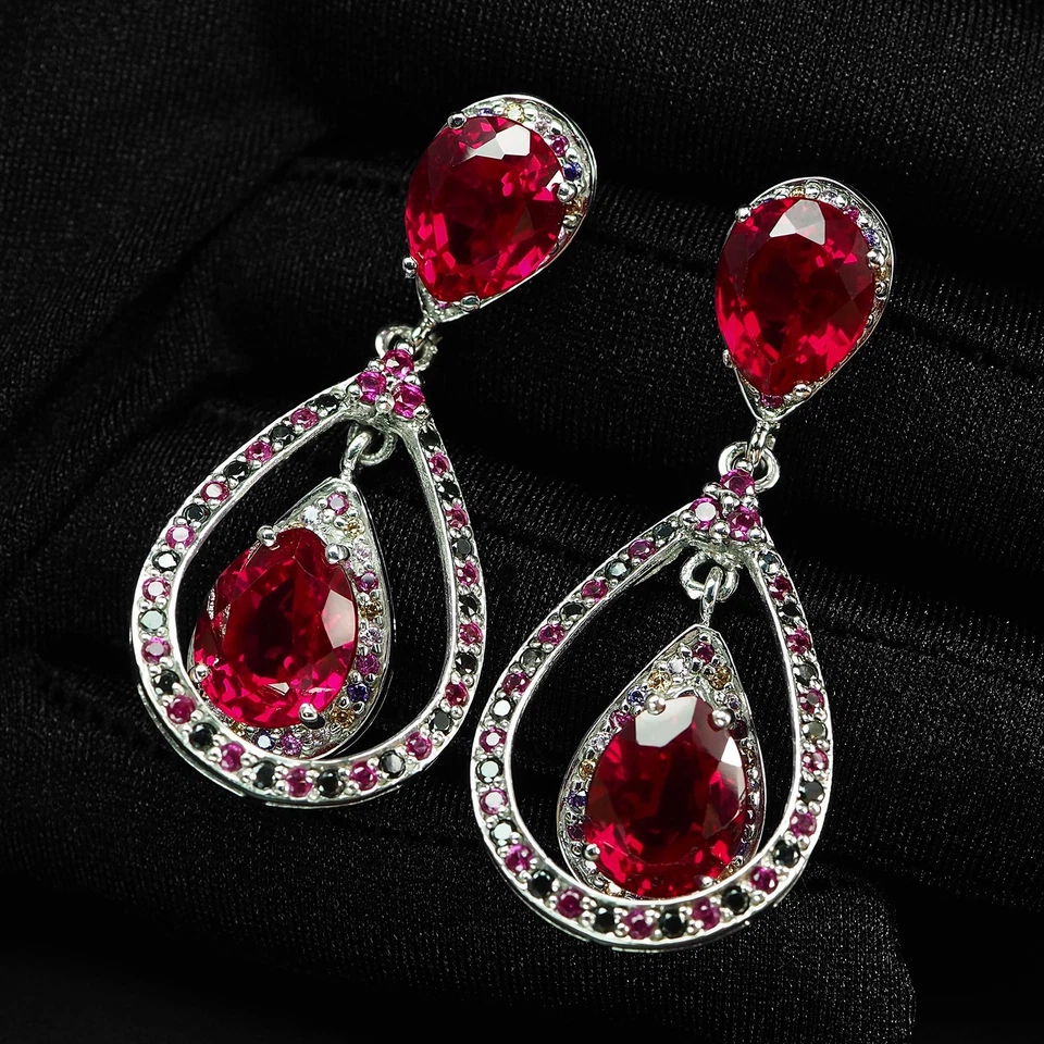 Orecchini in oro bianco argento sterling 925 tormalina rubellite rosa... - Immagine 3 di 4