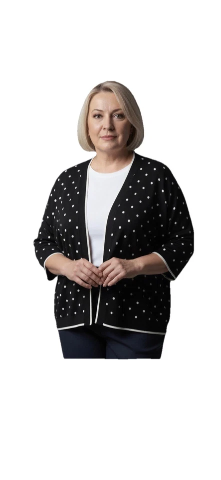 Hampshire Studio 复古毛衣开衫女式 2X 黑色针织波尔卡圆点全新带标签 — 第 2/4 张图片