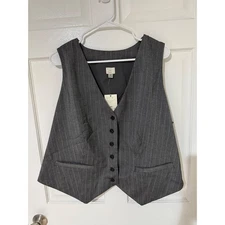 A New Day XXL Vest Gray Pinstripe Button Front Sleeveless Career Top