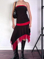 Y2K vintage black red dark witchy fairy whimsigoth strapless asymmetrical dress