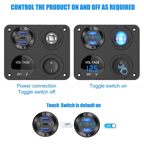 12 Volts Prise USB RV Accessoire 12V Panneau Commutateur Marine, Double PD30W et... - Photo 5 sur 10