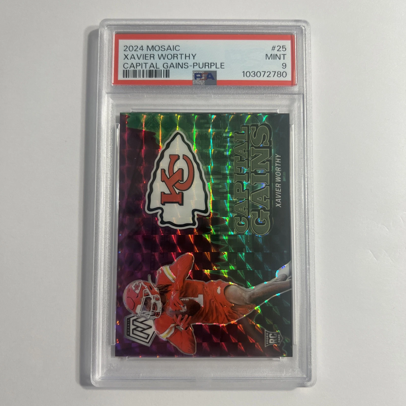 Xavier Worthy Panini Mosaic Capital Gains #25 Purple