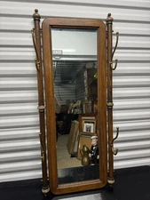 Antique Drexel Mirror W/ Coat Hangers  Walnut Victorian Cheval Mirror