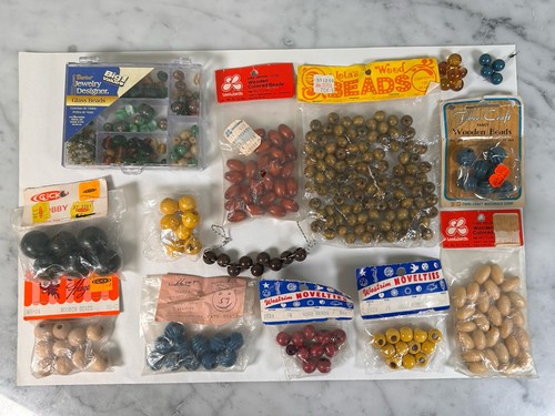 Vintage Bead Lot Mixed Wood & Glass–Leewards Westrim Glick Darice Craft Supplies
