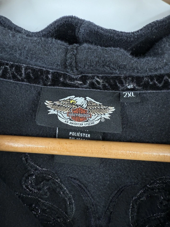 Harley Davidson Hoodie Womens Sweatshirt Pullover Black Size 2XL Velour - Image 3 of 4