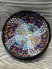 Turkish Ceramic Hand Painted Hand Made Pottery Bowl Blue 4.5” Small Decorative