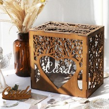 1 PCS Wooden Wedding Card Box With Slot Acrylic Window Money Gift Brown