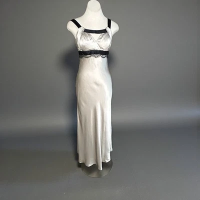 Vestido Dina Bar-El Champagne 100% Seda Satén Sin Mangas Maxi Formal Negro Borde Talla M - Imagen 1 de 4