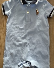 Polo Ralph Lauren Blue Collared Romper With Large Horse 6 Months One Piece
