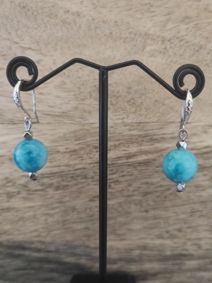 Ohrringe Larimar Perlen 12mm - Bild 2 von 4