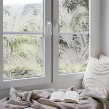 Modern Botanical Etched Glass Window Privacy Film, Thickened Decorative White...