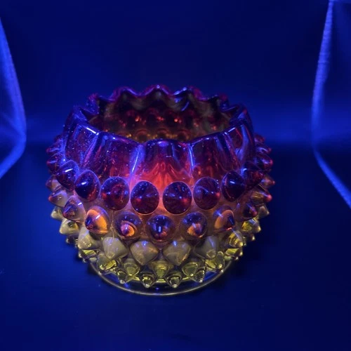 FENTON ART GLASS AMBERINA HOBNAIL ROSEBOWL CADMIUM GLOW VINTAGE