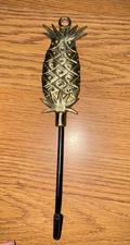 PWF Solid Pineapple Brass Handle 11” Damper Flue Hook Pull Vtg Taiwan Black Hook
