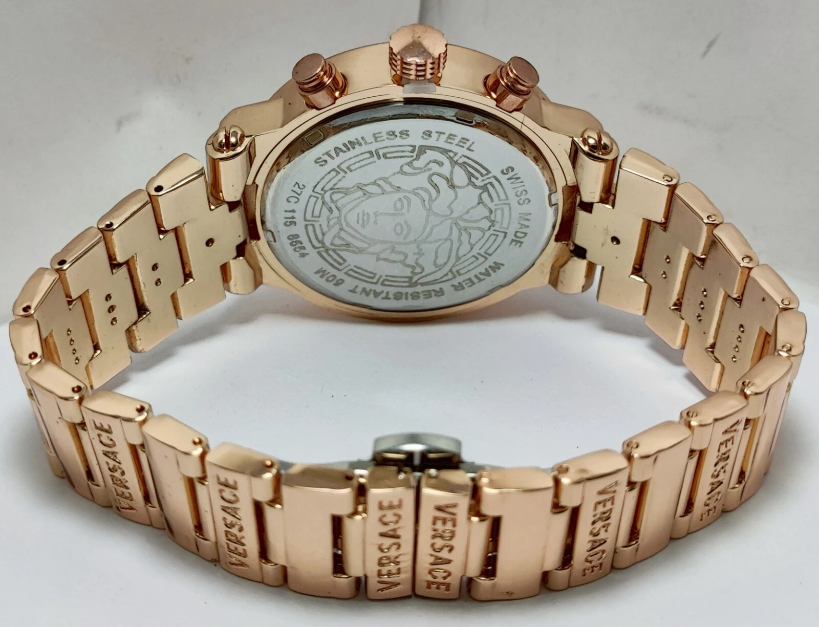 Orologio Da Polso Lusso Versace Cronografo Uomo Quadrante Bronzo Cinturino Acciaio Inox Quarzo