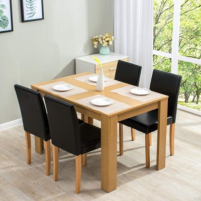 Ctf 5 Piece Dining Room Set Oak Colour Dining Table W 4 Black Pu