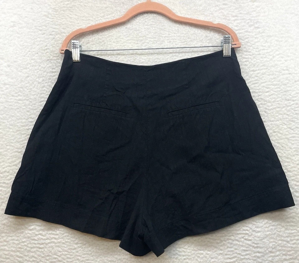 Pantalones Cortos Vince Para Mujer 10 Negros Mezcla de Lino Tiro Alto Plisados Bolsillos Informales Playa Foto 2 de 4