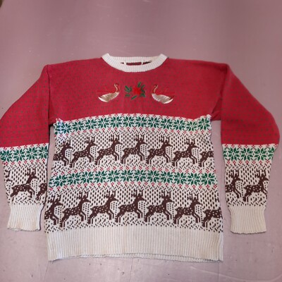 Vintage Ugly Christmas Sweater Women Medium Tight Knit Fair Isle