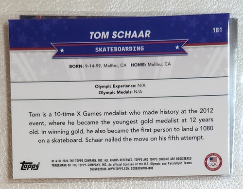 2024 Topps Chrome U.S Olympics Tom Schaar #181 - Picture 2 of 2
