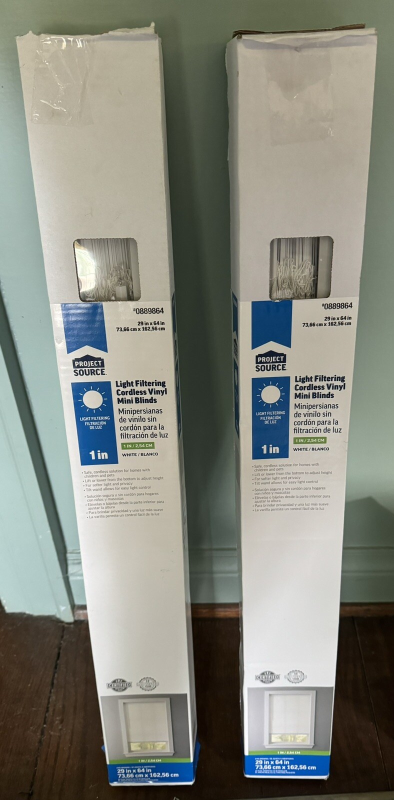 Project Source 1 Inch Light Filtering Cordless Vinyl Mini Blinds 29” X ...