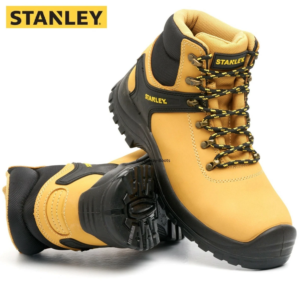 Mens STANLEY Work Boots Leather Safety Steel Toe Cap Hiking Shoes Trainers  Size