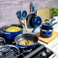 Cravings by Chrissy Teigen - 14 piece set - Nonstick Aluminum Cookware - Blue