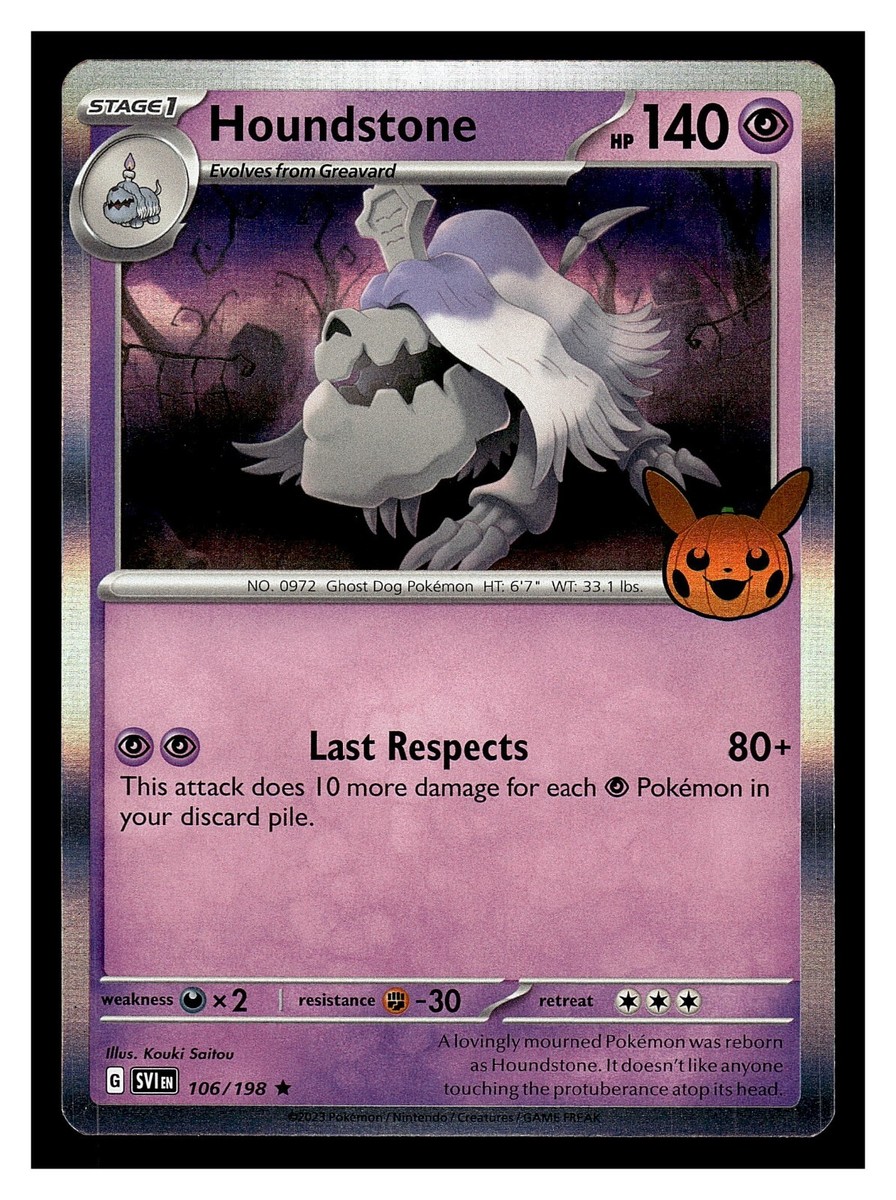 trick or treat pokemon cards most valuable Houndstone 106/198 2023 Trade Halloween Trick Holo Rare placed immediately into protective sleeves Best Cards From The Trick