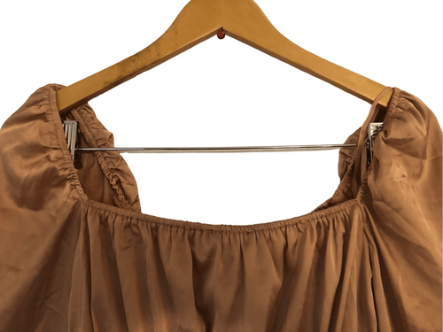 Brand New Mixed Threads Los Angeles Shirred Satin Puff Sleeve Rose Gold Crop Top - Picture 8 of 13