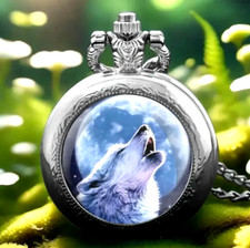 Stylish White Wolf Round Quartz Pocket Watch Precise Timekeeping Gift Men Women