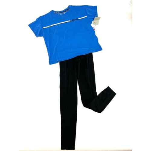 2PC DKNY T-Shirt & Cotton:On Full Length Black Tights Workout Gym Set XS NWT