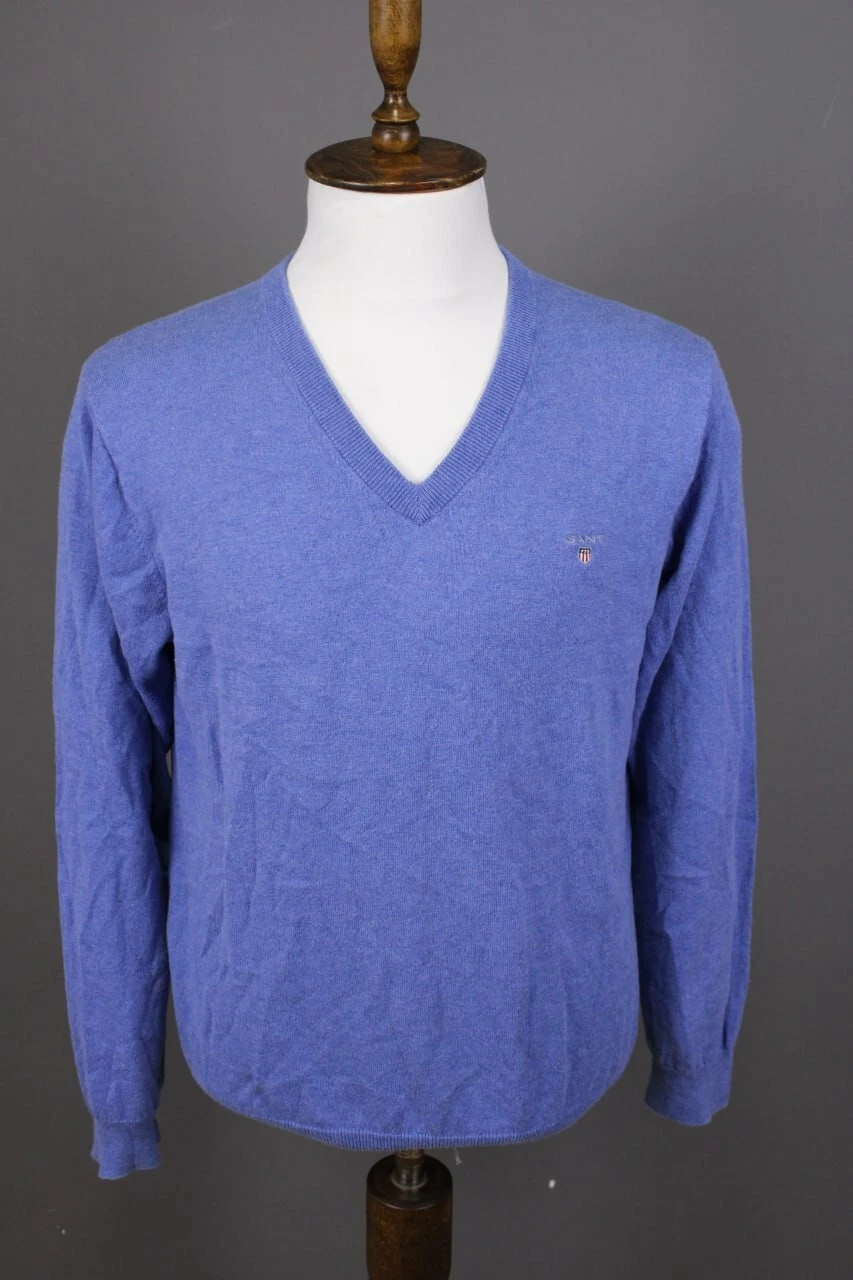 Gant Blue Wool Knit V-Neck Pullover Sweater Size L