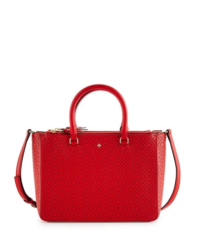 NWT IN PLASTIC TORY BURCH ROBINSON PERFORATED RED SMALL MULTI TOTE $ 550 - 第 1/3 張圖片