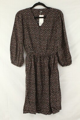 green emerald velvet dress Uniqlo Black White Daisy Floral V-neck Long Sleeve Fit & Flare Mini Dress  Size S main image 0