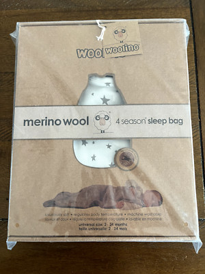 Woolino 4 Season Baby Sleep Bag Merino Wool White and Stars