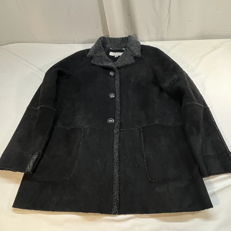 Jones New York Coat Women’s Large Black Sherpa Faux Suede Jacket