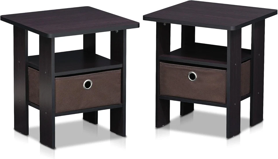 Juego de 2 mesas auxiliares/paquete lateral Furinno Andrey, cubo central, nogal oscuro  Foto 3 de 4