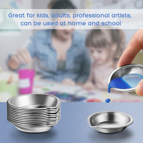 12PCS Small Round Paint Coloring Palette for Artist Paint Mixing Cups Metal Tray - Picture 6 of 10