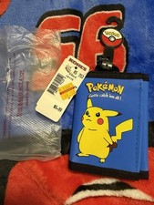 Pok mon Pikachu Boys Trifold Wallet Nylon Graphic Print, Blue, Credit Card 1999