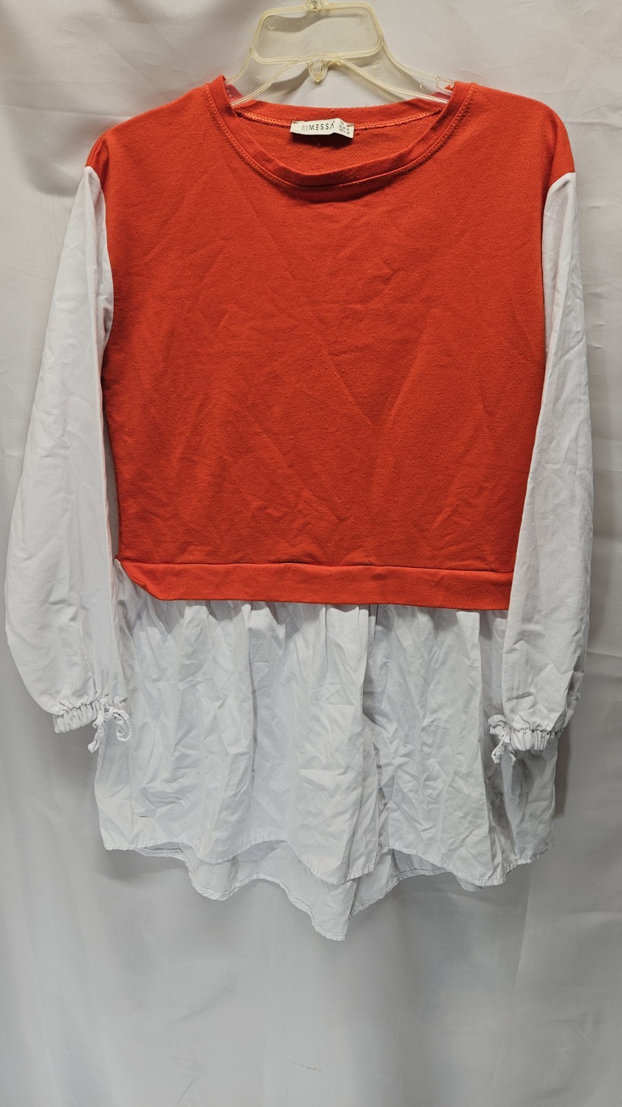 Womens Messa Size Medium Orange And White Long Sleeve Sweater Vest Blouse