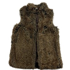Lands End Kids Faux Fur Sleeveless Open Vest Brown Acrylic Girls Sz Small 7/8