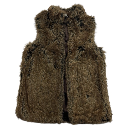Lands End Kids Faux Fur Sleeveless Open Vest Brown Acrylic Girls Sz Small 7/8 - Picture 1 of 11