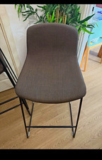 Grey Upholstered Bar Stool with Backrest, Black Metal Frame for Kitchen