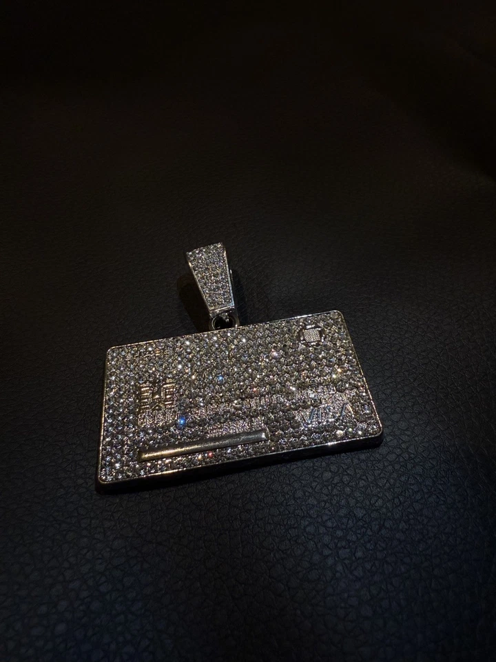 Moissanite Rapper Bussdown Credit Card Pendant Fine Silver Plated For Men  - Image 4 of 4