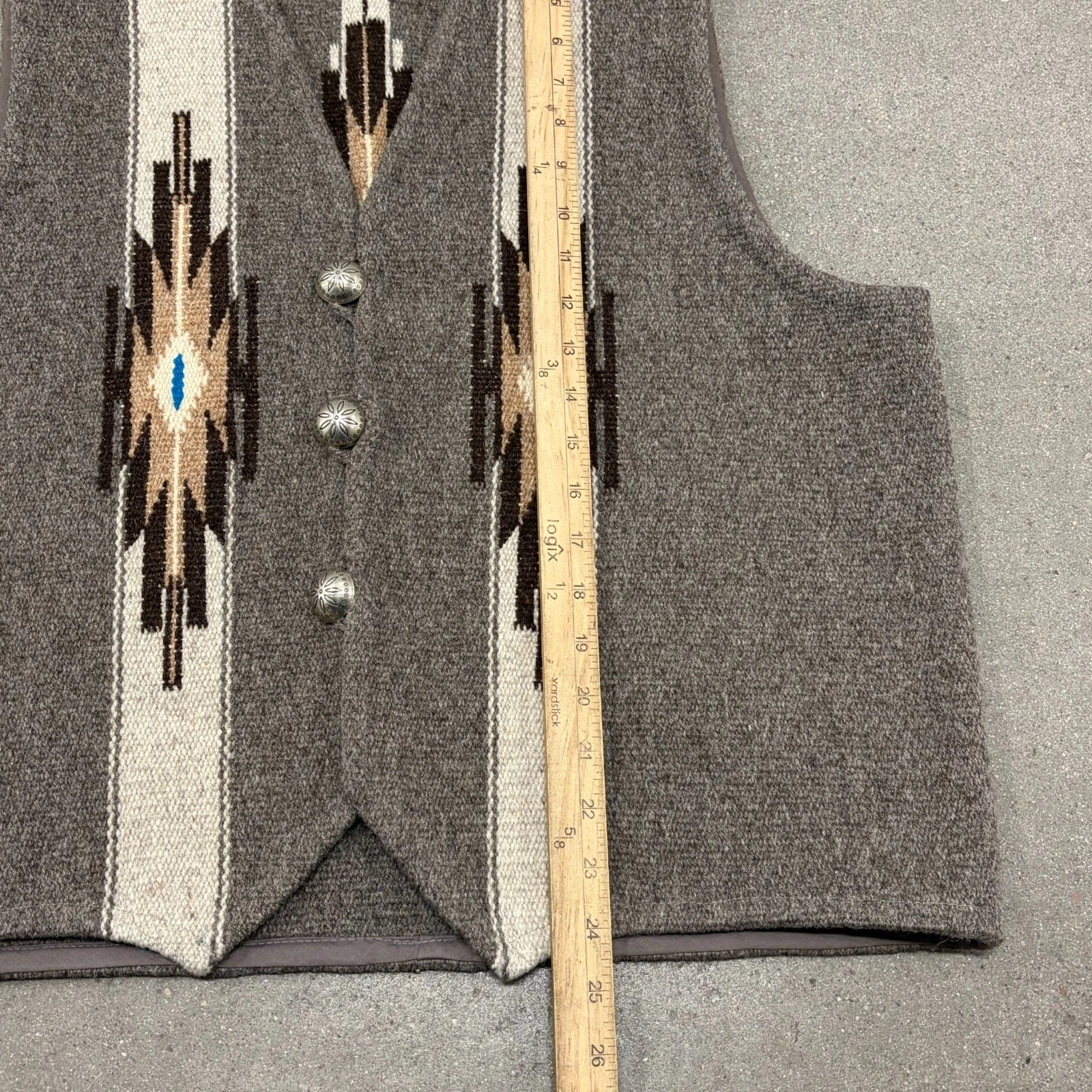 Vintage John R. Trujillo Chimayo Hand Woven Vest Mens Gray Wool Southwestern image 2