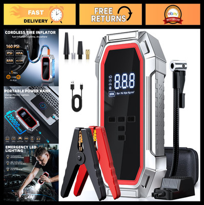5000A Peak Car Jump Starter & Air Compressor, 160PSI Portable Battery Pack, LED
