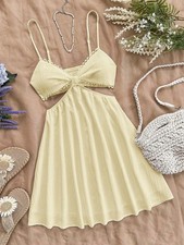 Sexy Backless Cut Out V-Neck Mini Dress Spaghetti Strap Summer Vacation Cami
