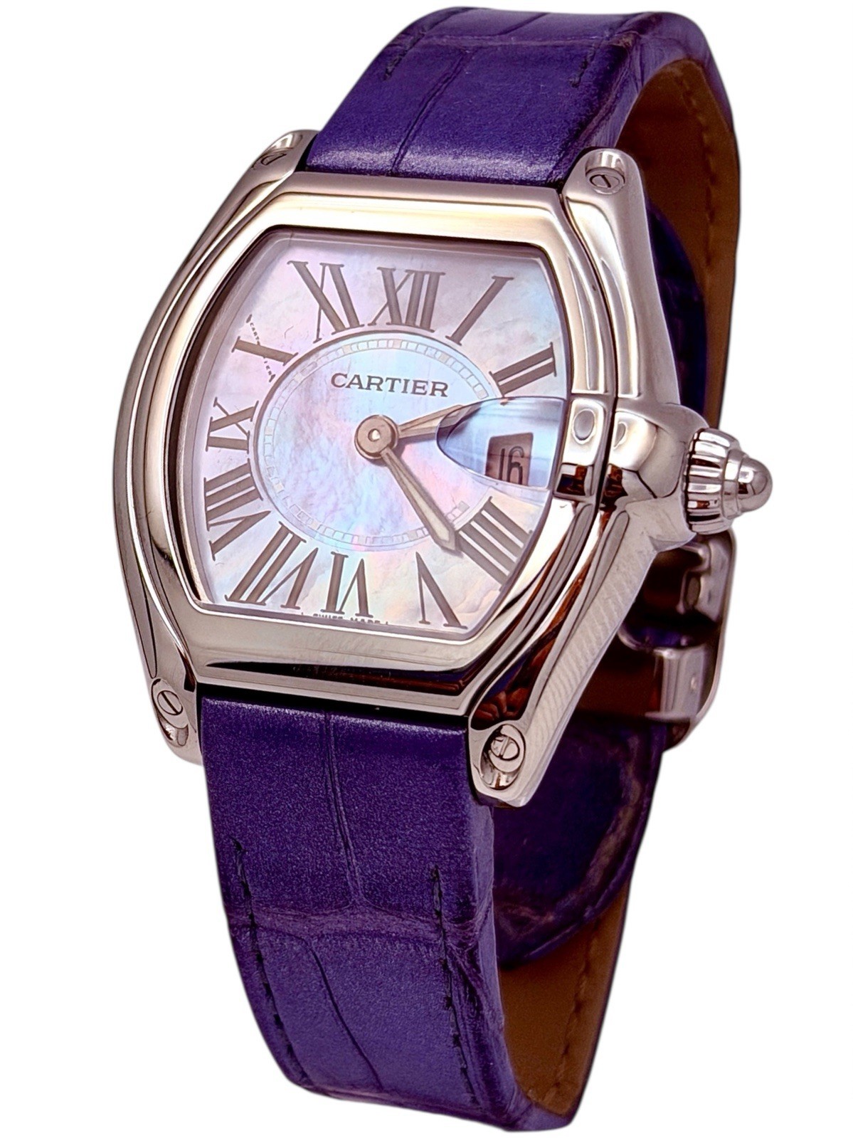 CARTIER Roadster 2675 W6206007 Mother of Pearl Ladies Watch Croco strap B&P's image 4