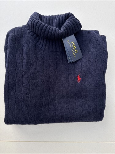 New Ralph Lauren Wool-Cashmere Roll Neck Navy Cable Knit Siz L Jumper Dress.£319 - Picture 2 of 6